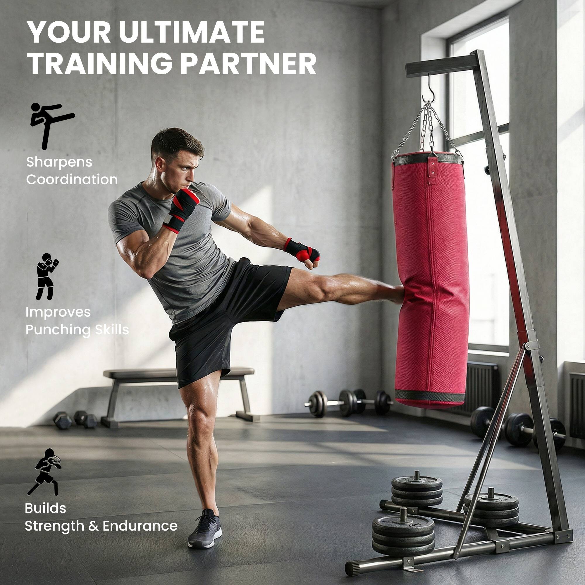 YOUR ULTIMATE TRAINING PARTNER

- Sharpens Coordination
- Improves Punching Skills
- Builds Strength & Endurance