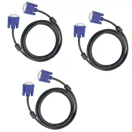 Front. PARKER SLATER - VGA Cable 3-Pack 10ft – HD15 Male to Male with Blue Connectors.