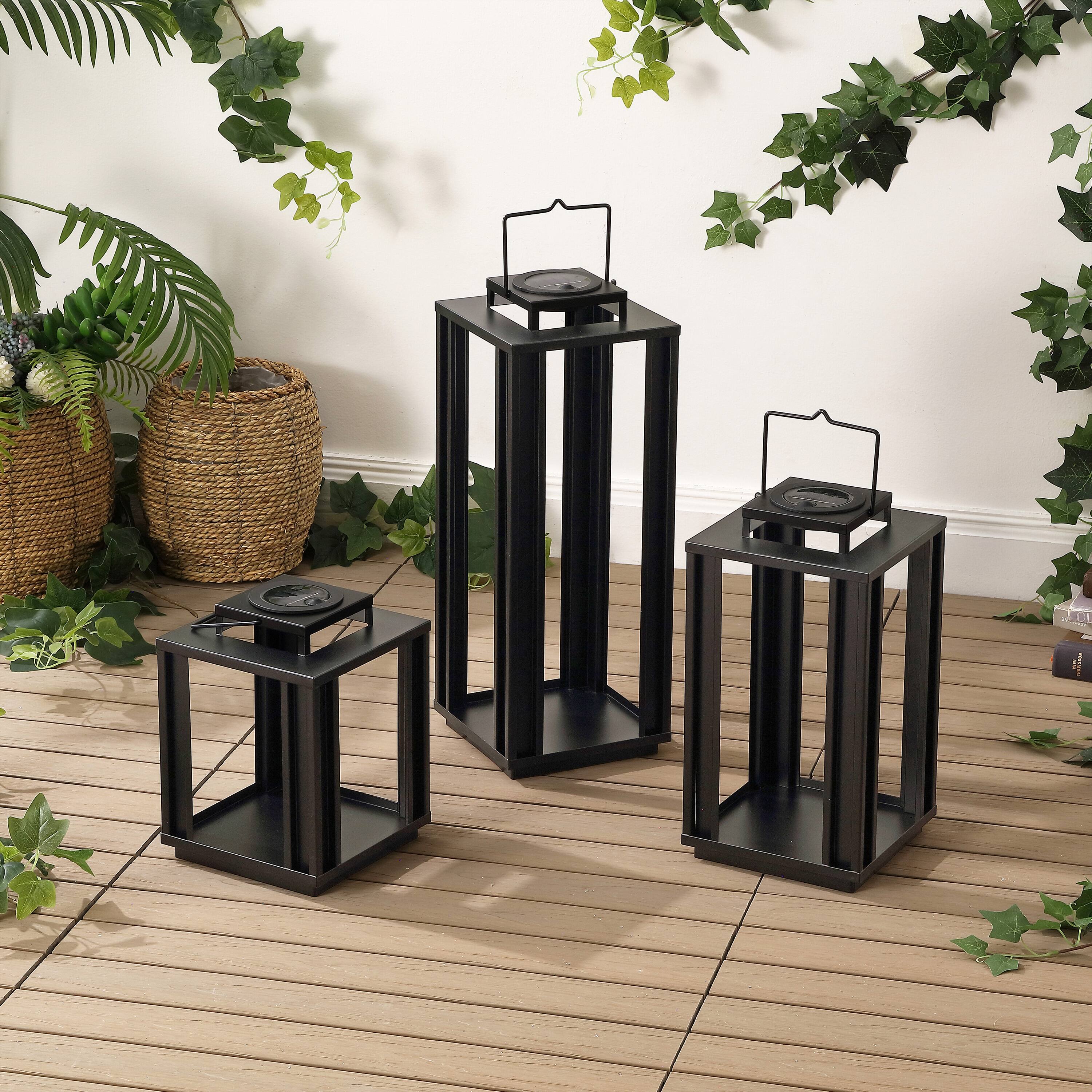Alt View 7. Jonathan Y - Leland Modern Industrial Integrated Indoor/Outdoor LED Solar Powered Lanterns, Black (Set of 3) - Black.