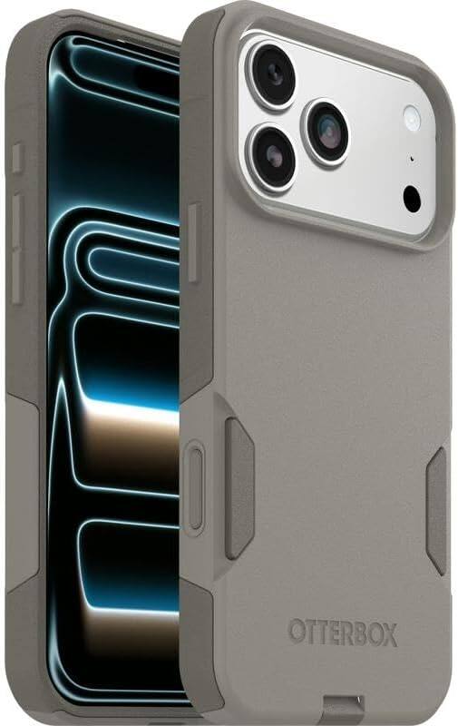 Left. OtterBox - OtterBox iPhone 17 Pro Max, Bundle: Commuter Series MagSafe Case & Screen Protector, Built-in magnets, Thin & Protective - Grey Comfort (Beige).