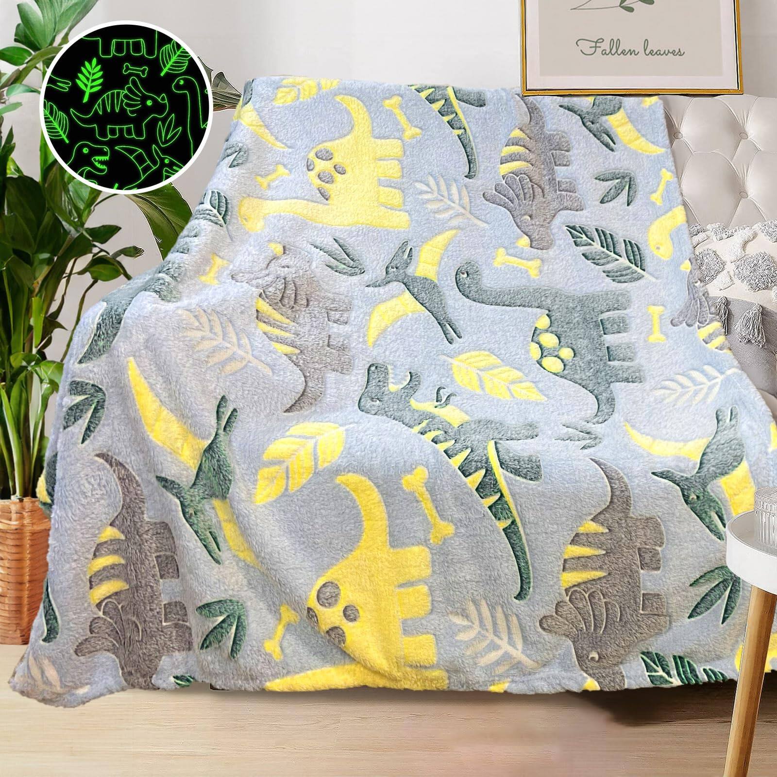 Pacoar Cade - Dinosaur Blanket For Personalized Blankets Glow In The Dark Soft Fleece And Throw Birthday x Dinosaur Blanket: The soft - Dinosaur 14-40"x 50"