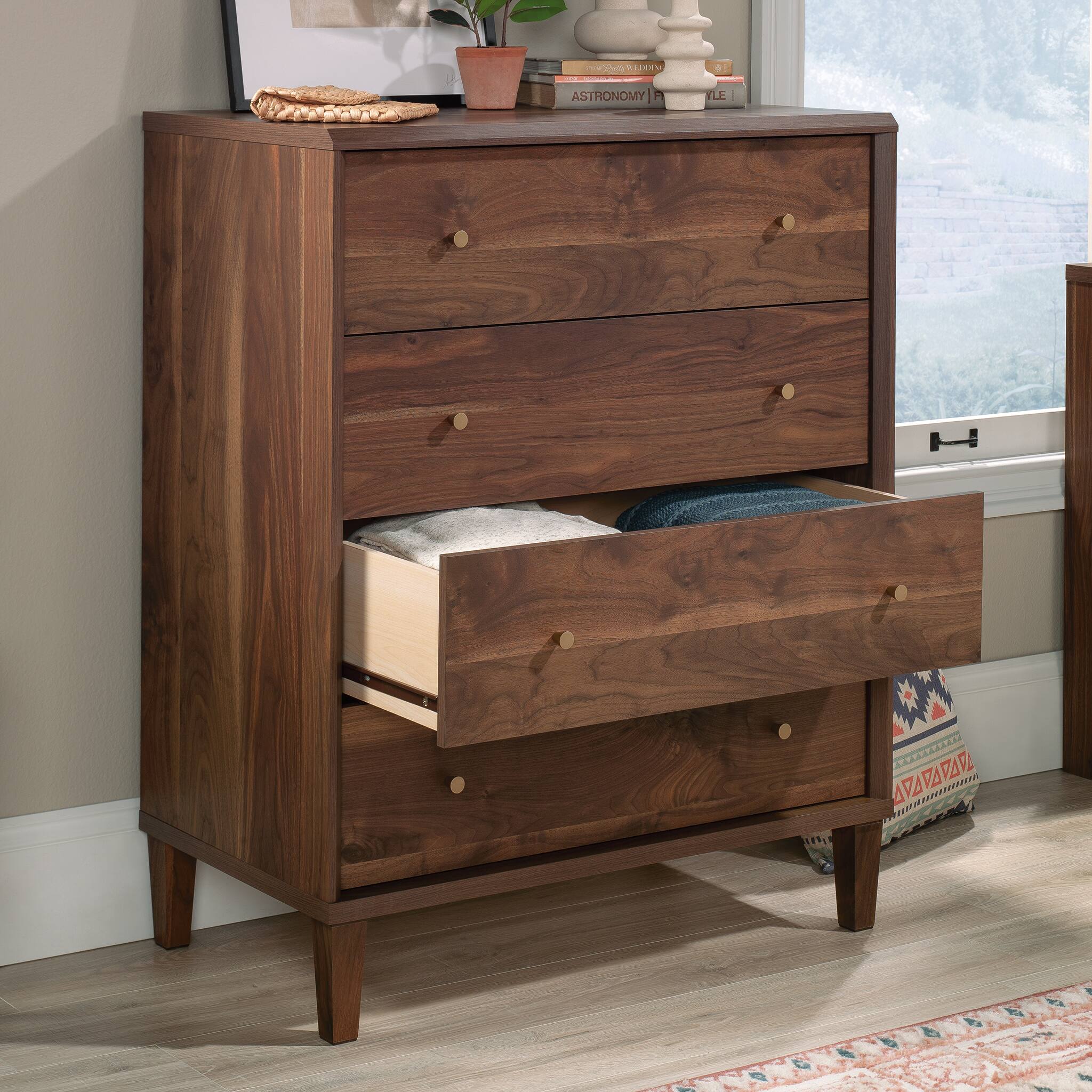 Left View: Sauder - Willow Place 4 Drawer Dresser - Grand Walnut