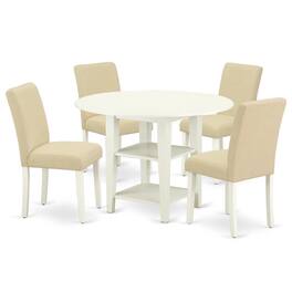 East West Furniture - Dining Room Set Linen White - Brown