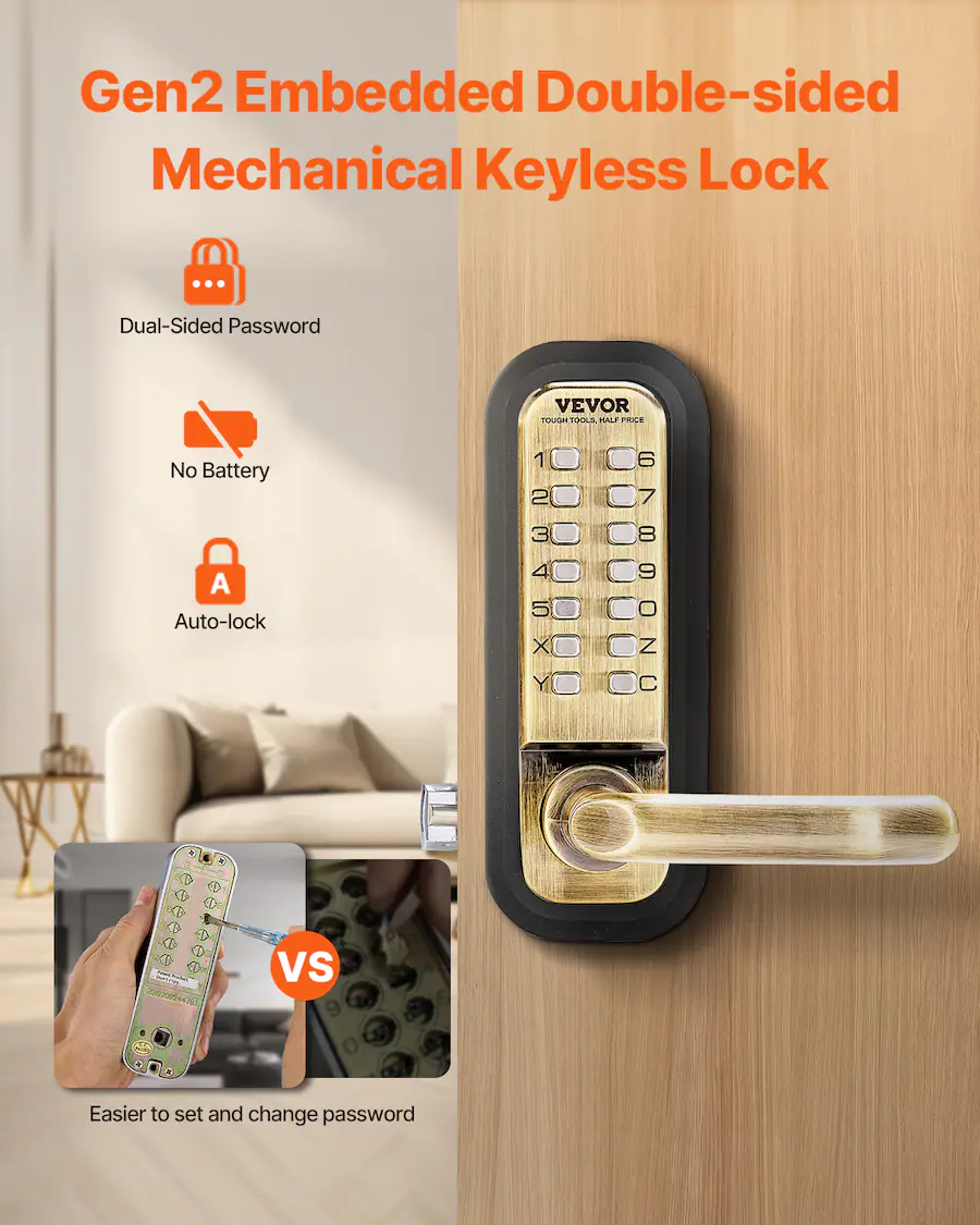 Keyad Lock VEVOR Mechanical Keyless Entry Door Lock, 14 Key Mechanical Door Lock ...