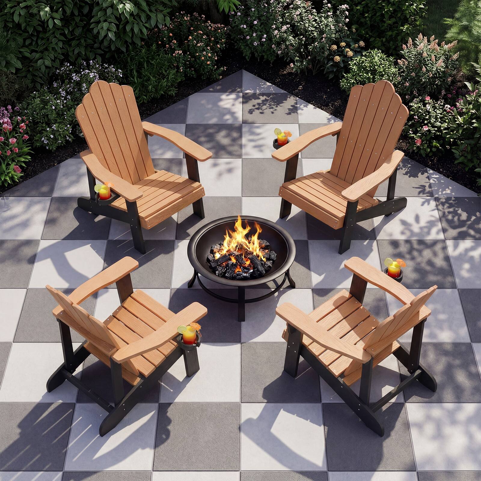 Alt View 3. Costway - Costway Oversized Adirondack Chair,Patio Lounge Adirondack Chair with Adjustable Cup Holder - Natural.