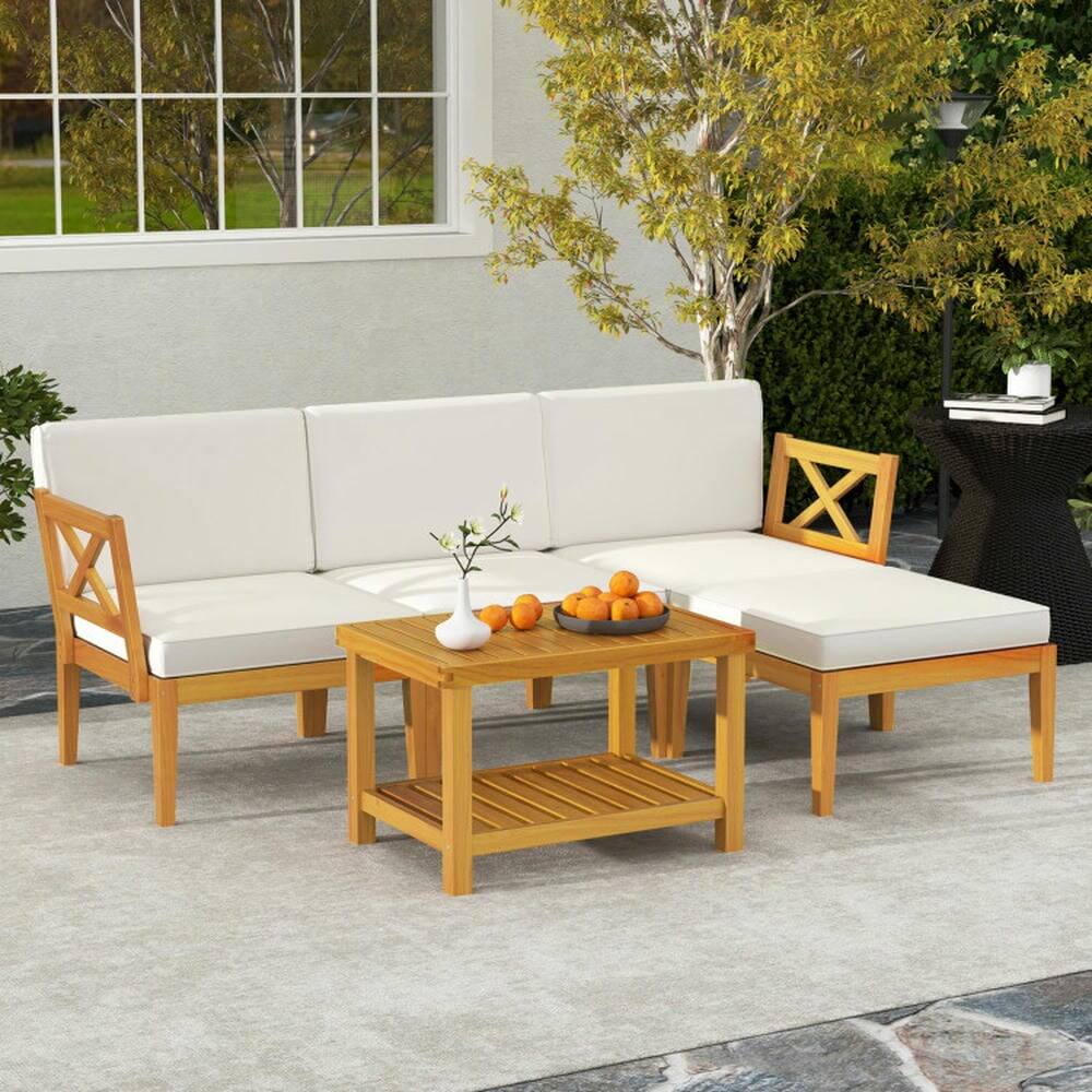 Alt View 5. Kadyn - Patio Furniture Sets,Outdoor & Patio Furniture Sets,5 Pieces Acacia Wood Patio Furniture Set - White.