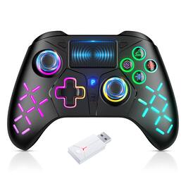 HM 1810 - Led Wireless Controller For Ps5/ps5 Pro/ps5 Slim With Adapter Compatible Ps4/windows Dual Vibration Gamepad - Black RBG
