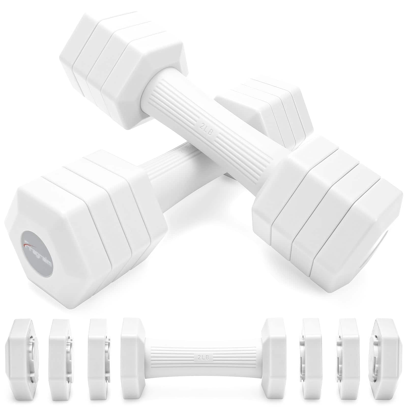 Hanke - Adjustable Dumbbells Set 1 Hand Weights For Women Men Dumbbell Pair Each s s s s With Tpu Soft Rubber Handle - White
