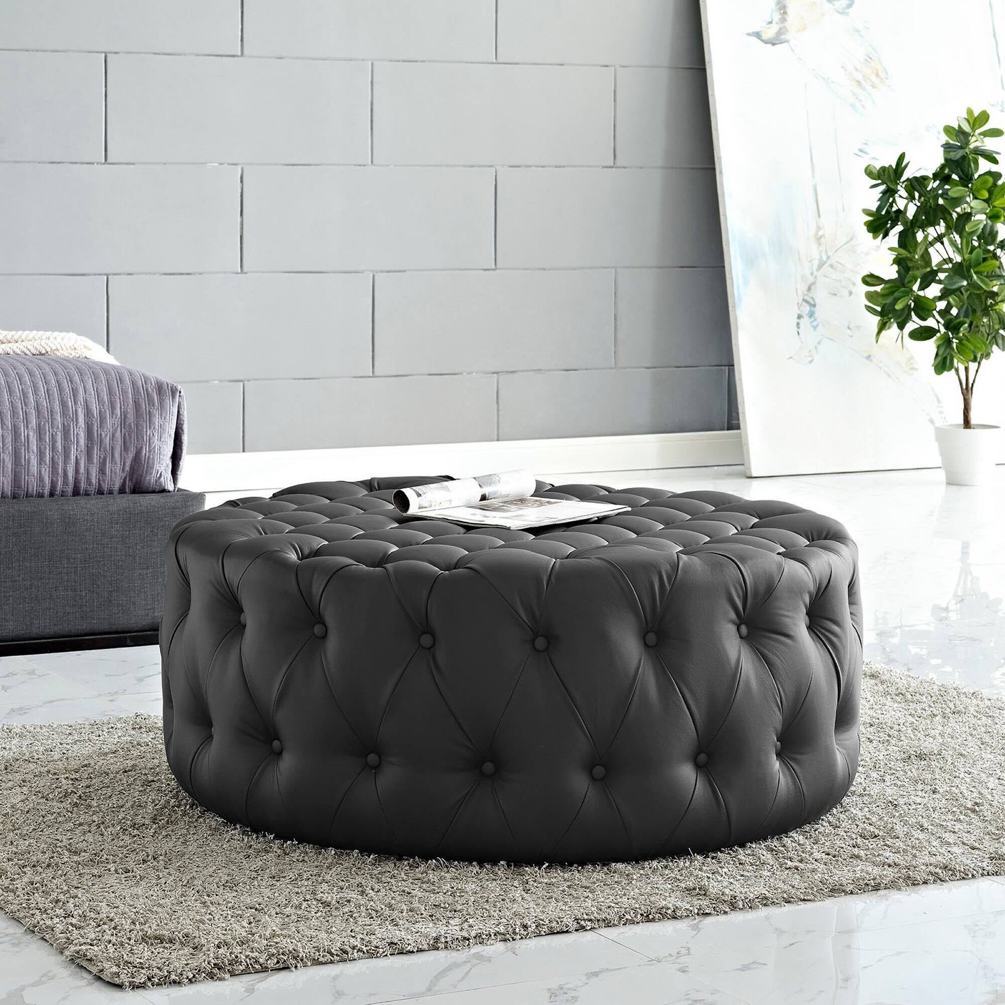 Left. Modway - Amour Upholstered Vinyl Ottoman by Modway - EEI-2224-BLK.
