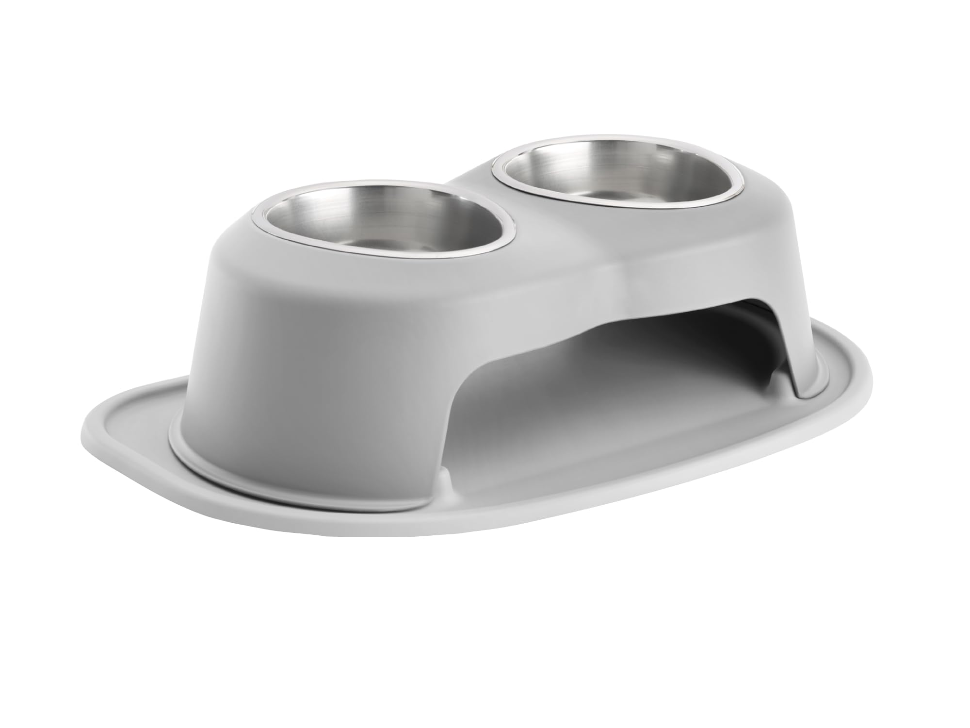 Front. WeatherTech - Double High Pet Feeding System | Elevated Pet Bowls - 6 " High Light Grey - 32oz (4 Cup) Stainless Steel Bowls - Light Grey.