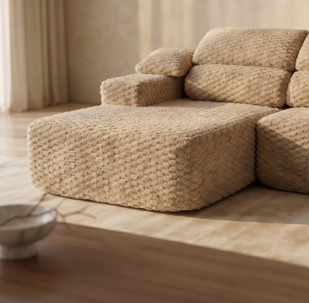 Alt View 6. Famapy - 135" Width Compressed Sectional Sofa No Assembly High-Density Foam, Pet-Friendly 3-Color Choice for Living Room - Beige.