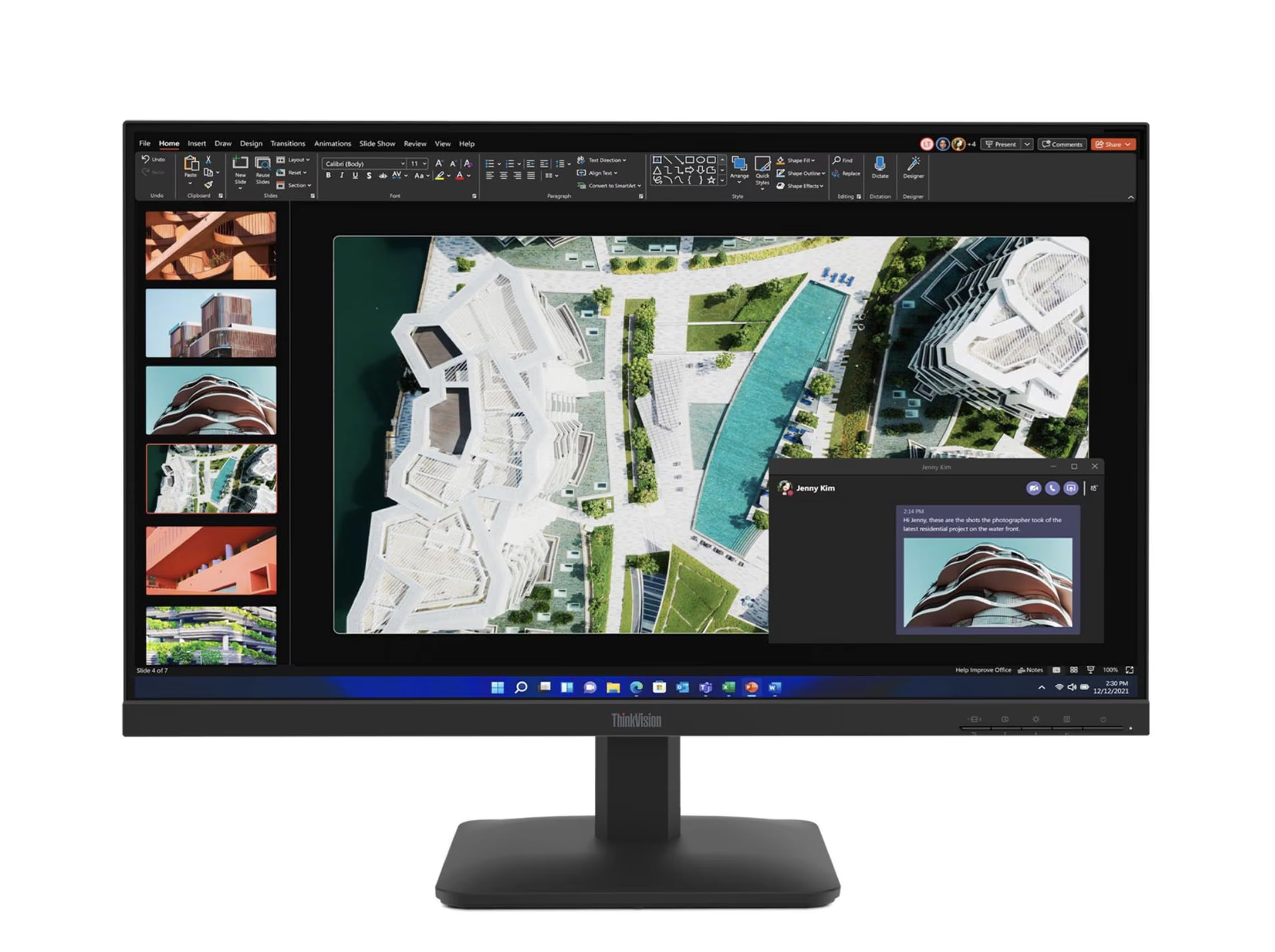 File Home Insert Draw Design Transitions Animations Slide Show Review View Help

Callicial (Box2y) 11 Es - As

MEDENTION ALLSUE ()

Taiel

Present

Comments

Selvieral

Balling

1121

x

Jenny Kim

- - - - the Storyboard the photographer - of the COMPANCE SITUMPLE - - -

15adge improws -

Nictubars

100% . M 12/12/2021

ThinkVision