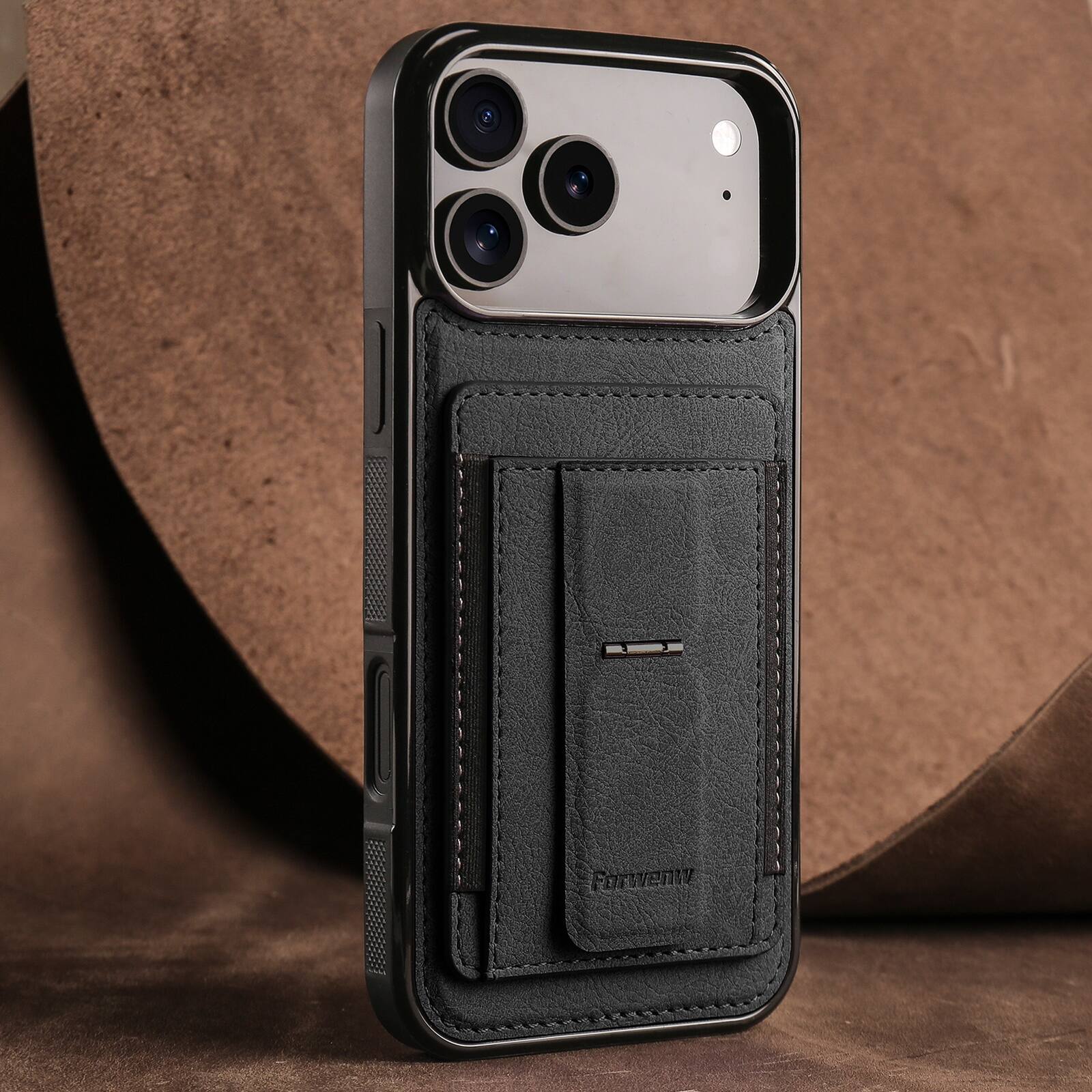 Alt View 3. Dteck - Slim Card Holder Case for Apple iPhone 17 Pro Max, Shockproof Wallet Protective Cover with Kickstand - Black.
