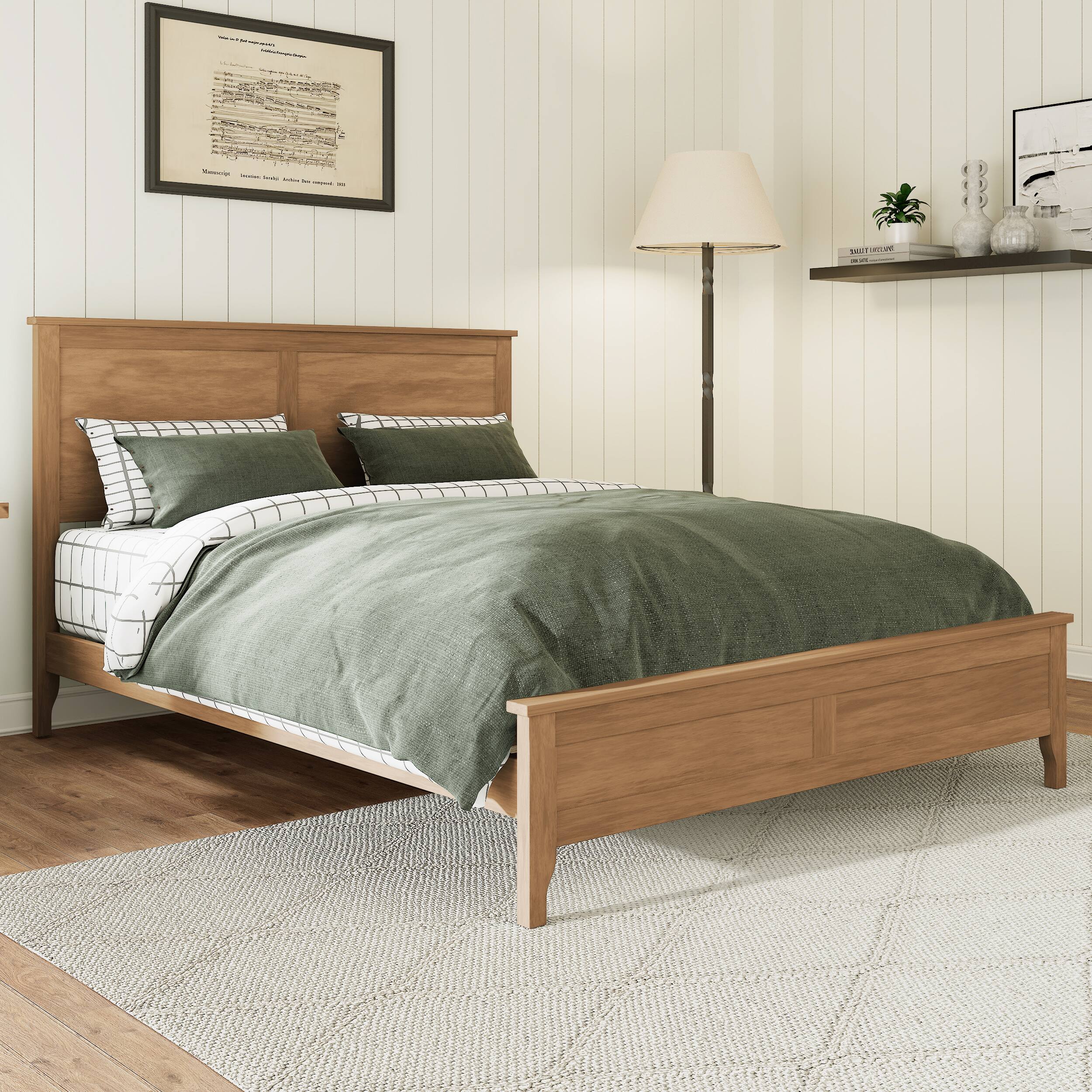 Angle. LUCKY ONE - Full Size Solid Wood Platform Bed with Sturdy Wooden Slats Support - Brown.