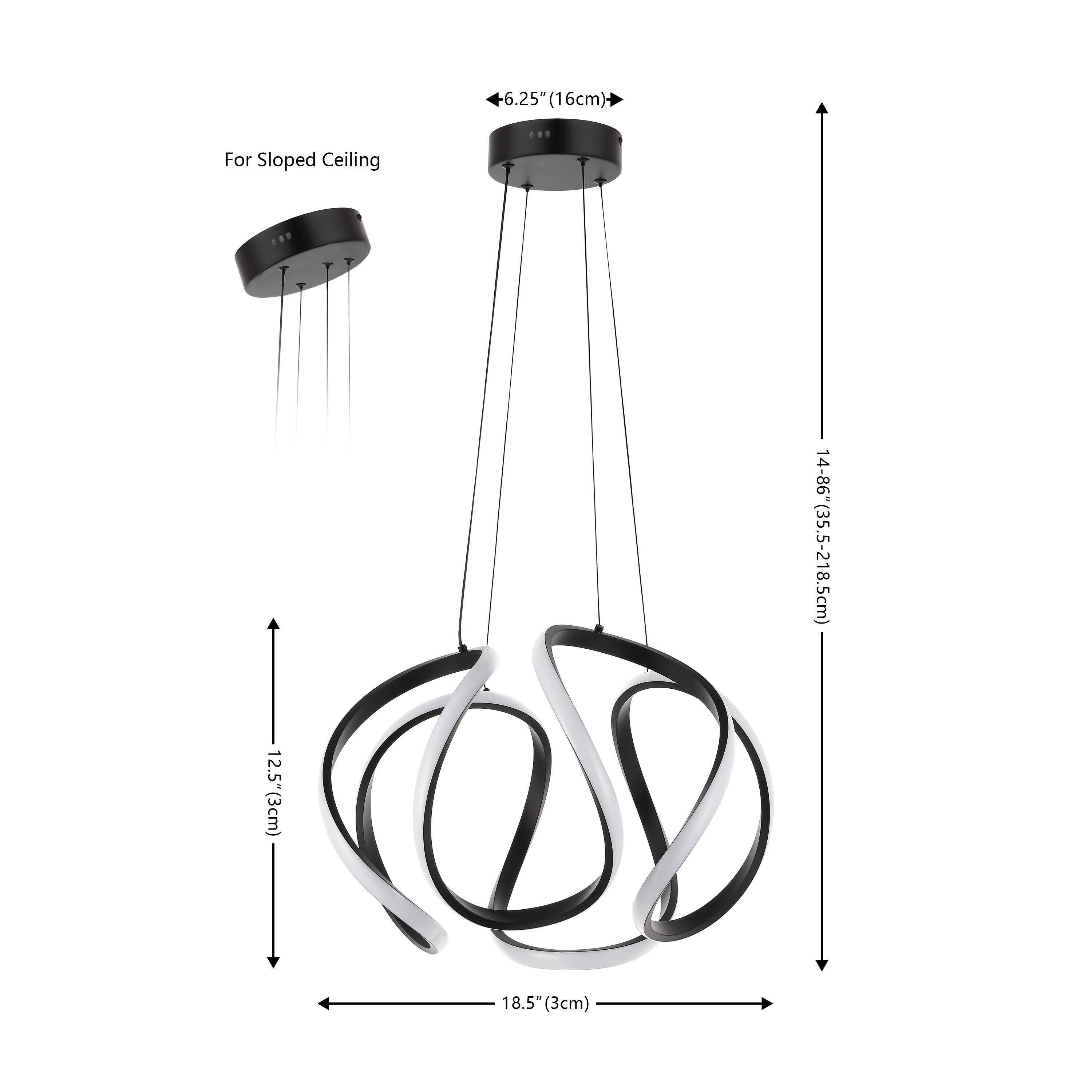 6.25" (16cm) For Sloped Ceiling  
12.5" (32cm)  
14-86" (35.5-218.5cm)  
18.5" (47cm)