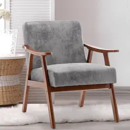 Trinkets Crazed - Accent Chair Mid Century Modern Armchair with Wood Legs Upholstered Lounge Chairs Comfy Cushion for Living Room Bedroom - Gray