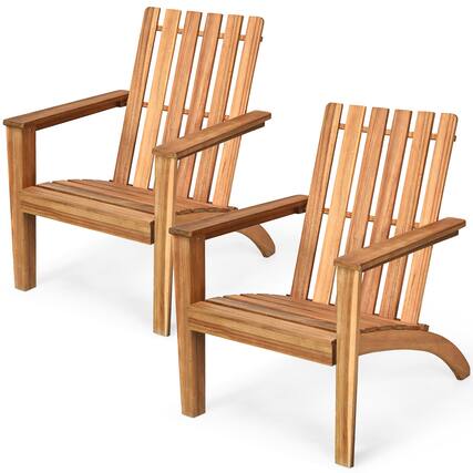 Front. Costway - Costway 2PCS Patio Acacia Wood Adirondack Chair Lounge Armchair sturdy Outdoor Garden - Natural.