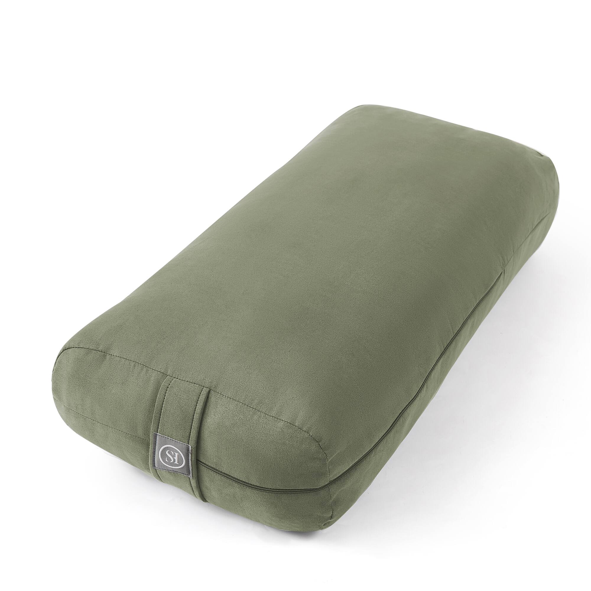 Angle. Sweet Home Collection - Yoga Bolster Pillow Meditation Pillow w/Washable Cover & Carry Handle - Olive Green.