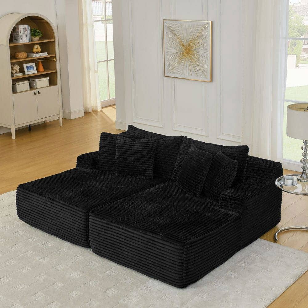 Kadyn - 2-Person Velvet Lounger Sofa, Compressed Packaging with No Assembly Needed, Plush Low-Profile Loveseat, Black - Black