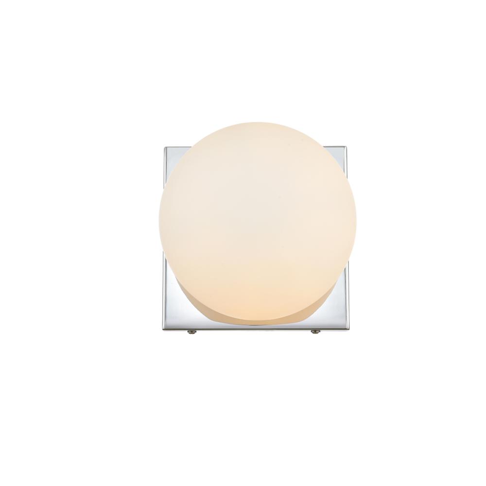 Angle. Living District - Jaylin 1 light Chrome and frosted white Bath Sconce - Chrome And Frosted White.