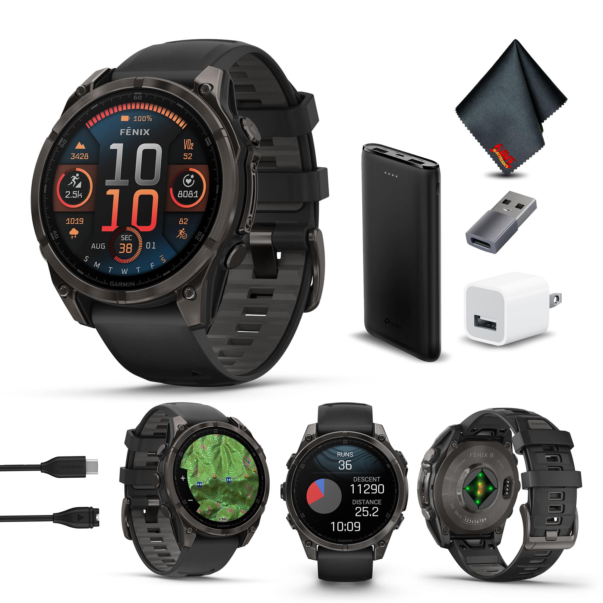 Garmin - fenix 8 47mm AMOLED Sapphire Carbon Gray DLC Titanium with Black Gray Silicone - Gray - (2024)