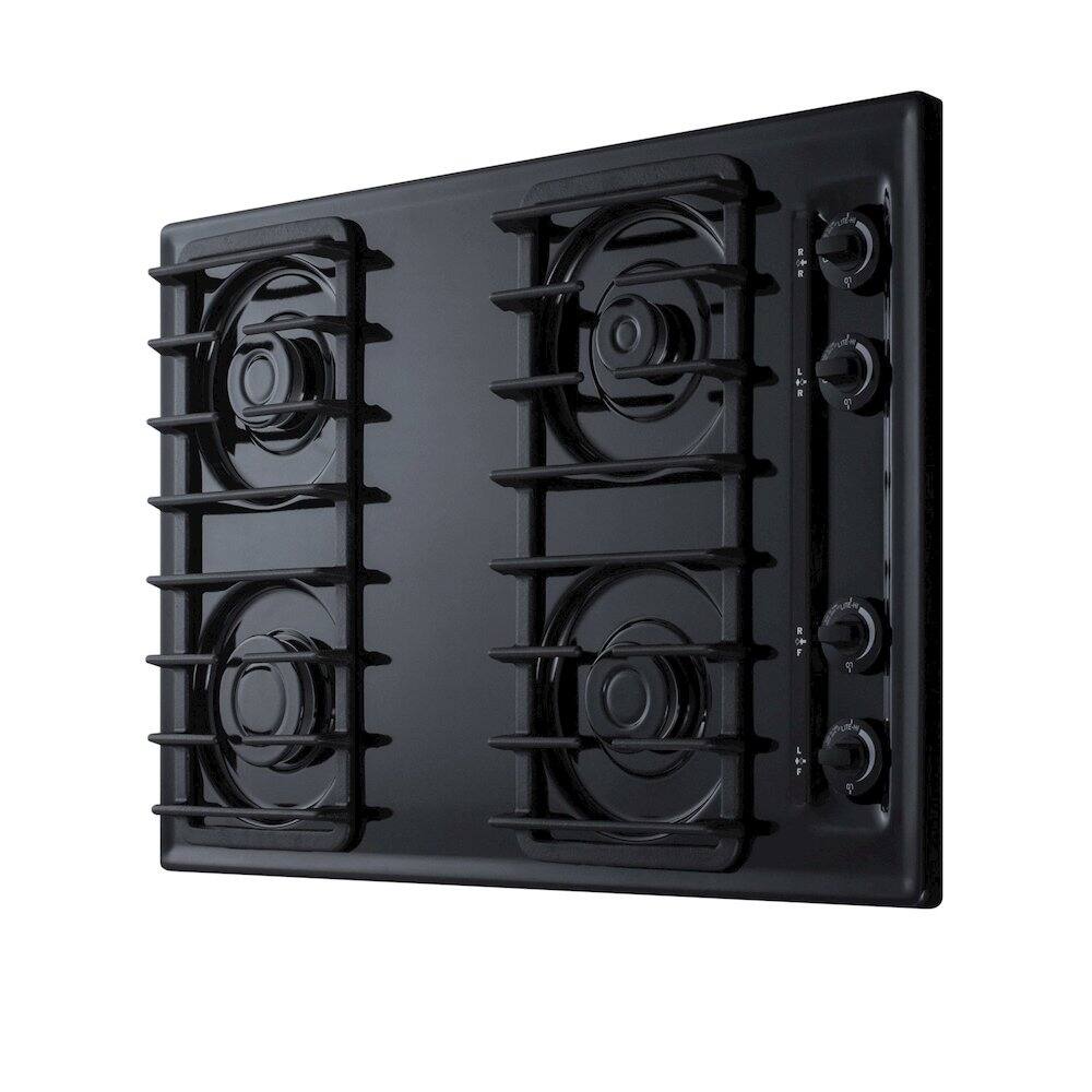 Angle. SUMMIT - 30" Wide 4-Burner Gas Cooktop - Black.