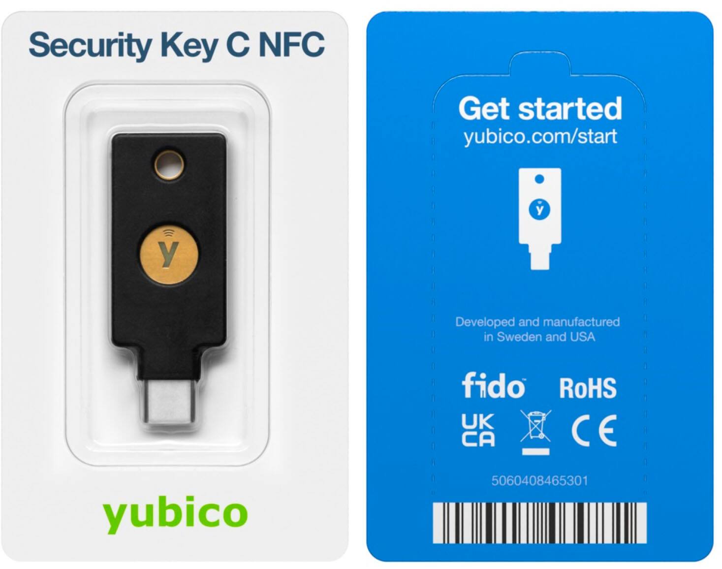 Security Key C NFC Get started yubico.com/start y y Developed and manufactured in Sweden and USA fido RoHS UK CA CE yubico 5060408465301