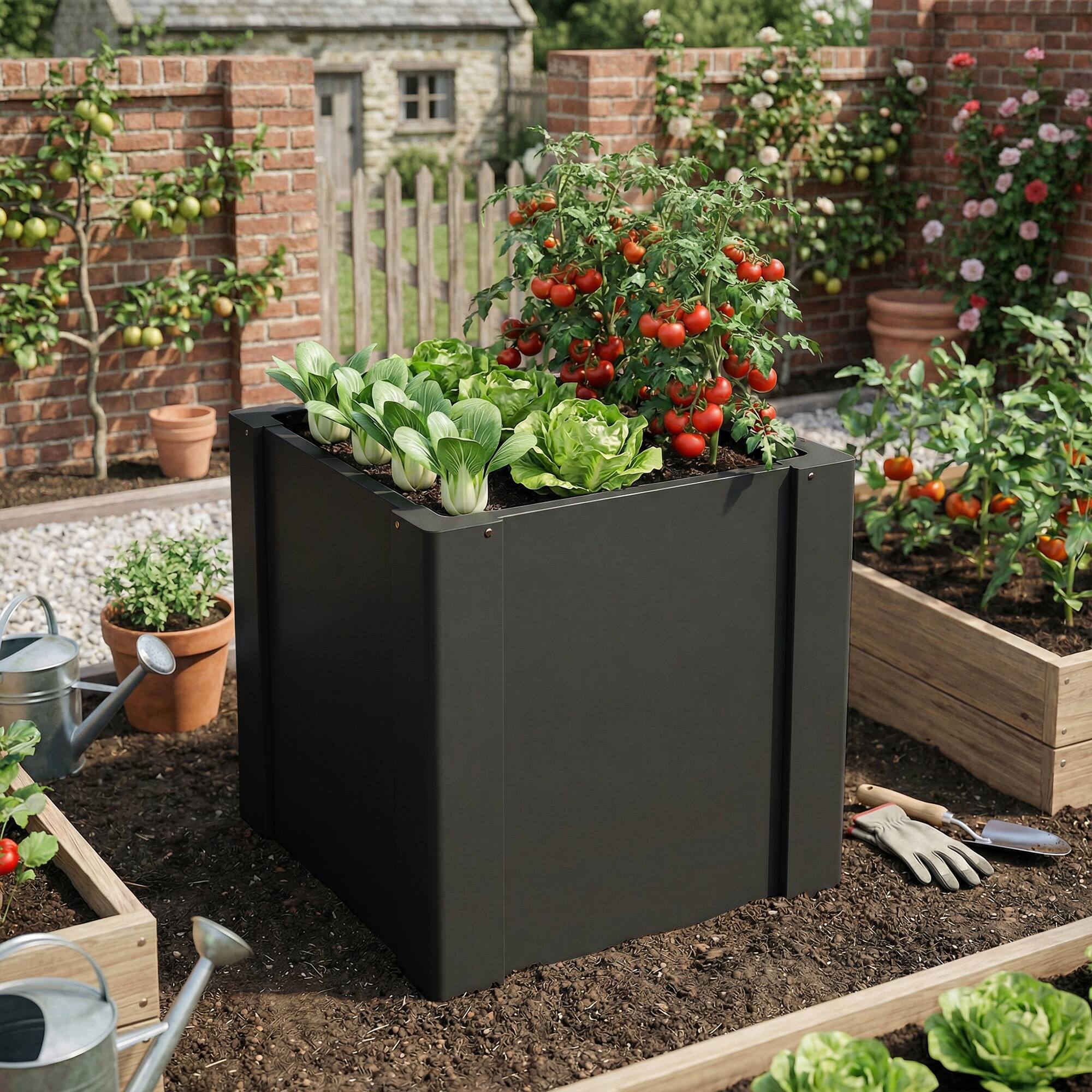 Alt View 8. Outsunny - Garden Bed Galvanized Planter Box Outdoor with Gloves for Gardening Vegetables, Flower, Herb - Black.