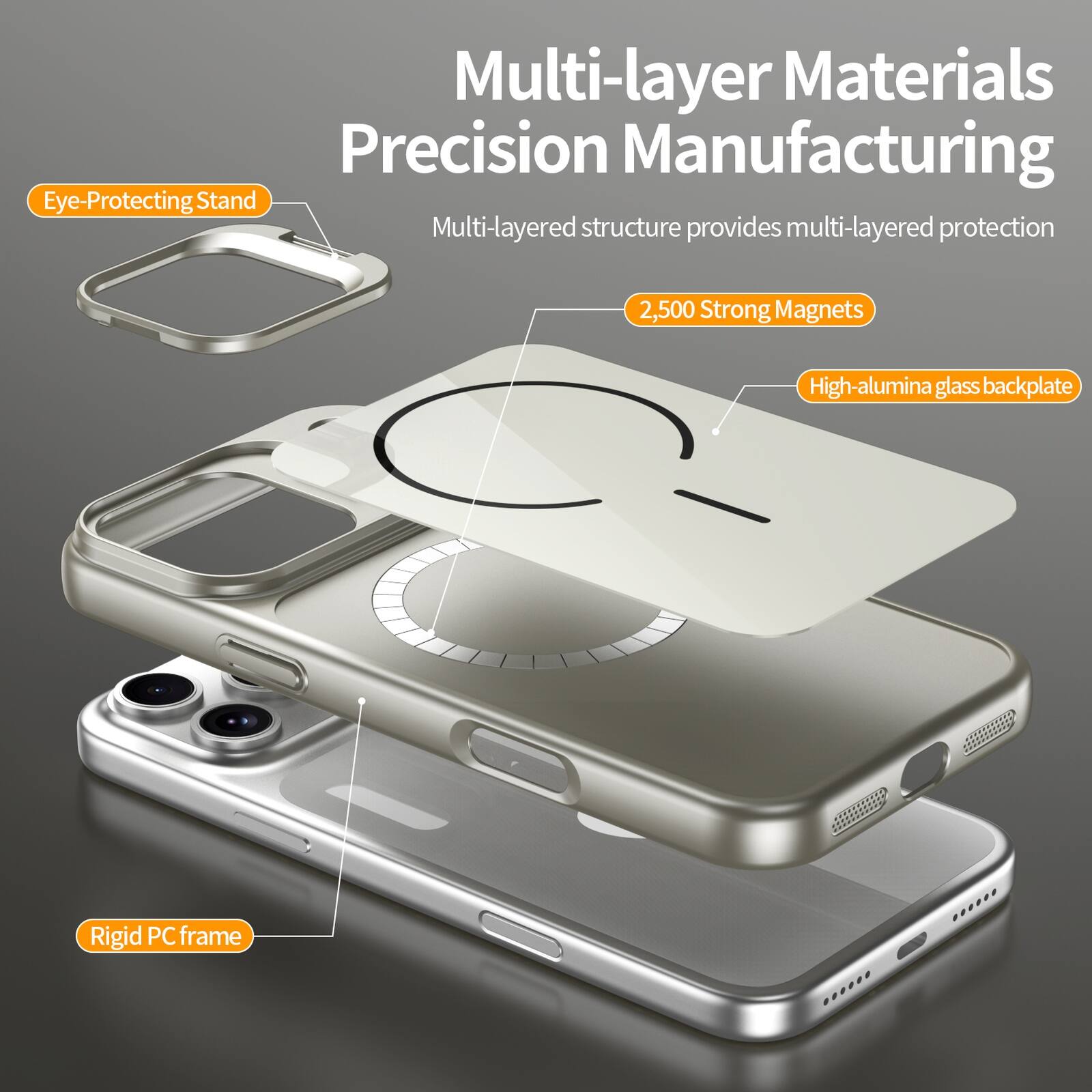 Multi-layer Materials Precision Manufacturing  
Eye-Protecting Stand  
Multi-layered structure provides multi-layered protection  
2,500 Strong Magnets  
High-alumina glass backplate  
Rigid PC frame