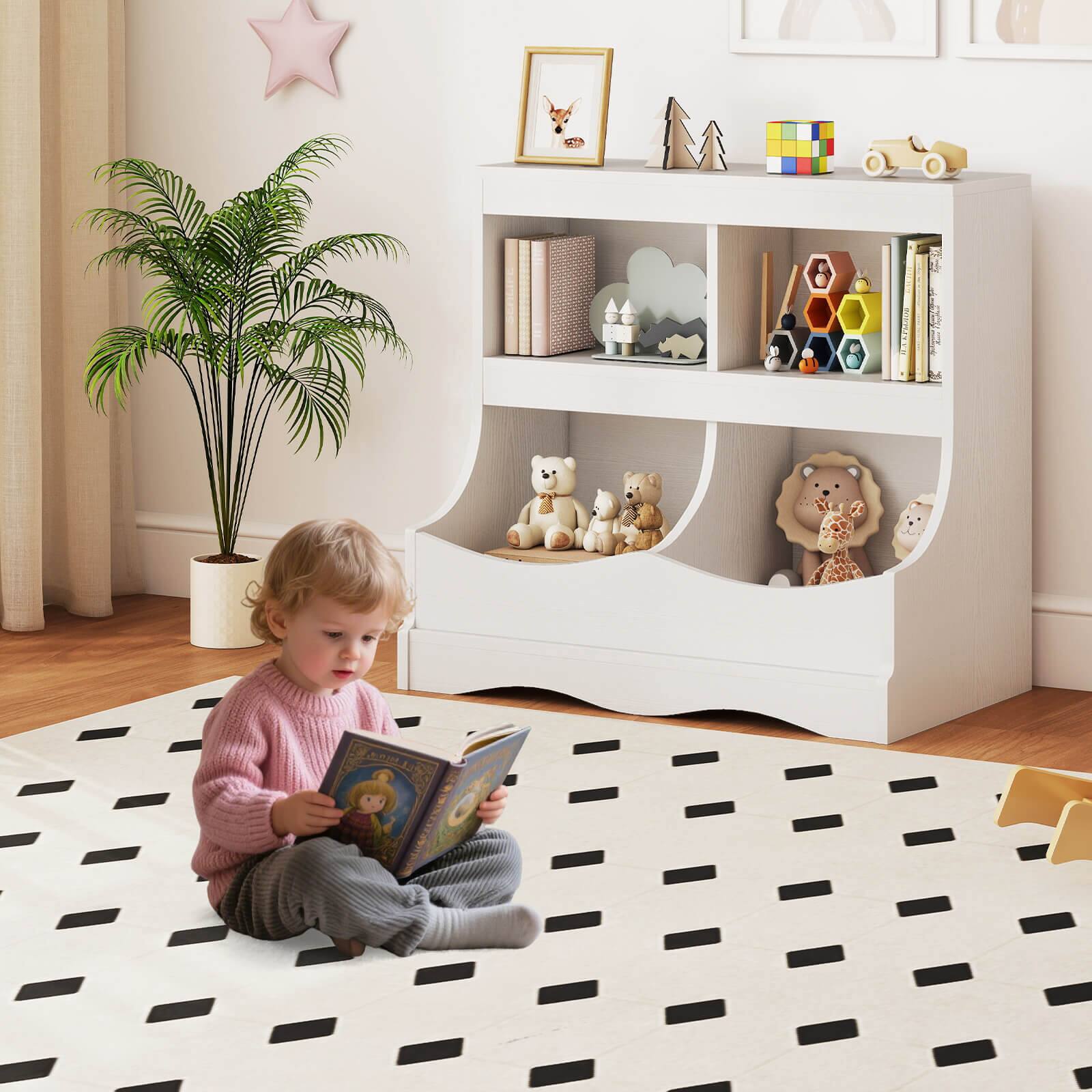 Alt View 3. Costway - Costway Toy Storage Organizer for Toys & Books 4-Cubby Kids Bookcase for Children's Room - White.