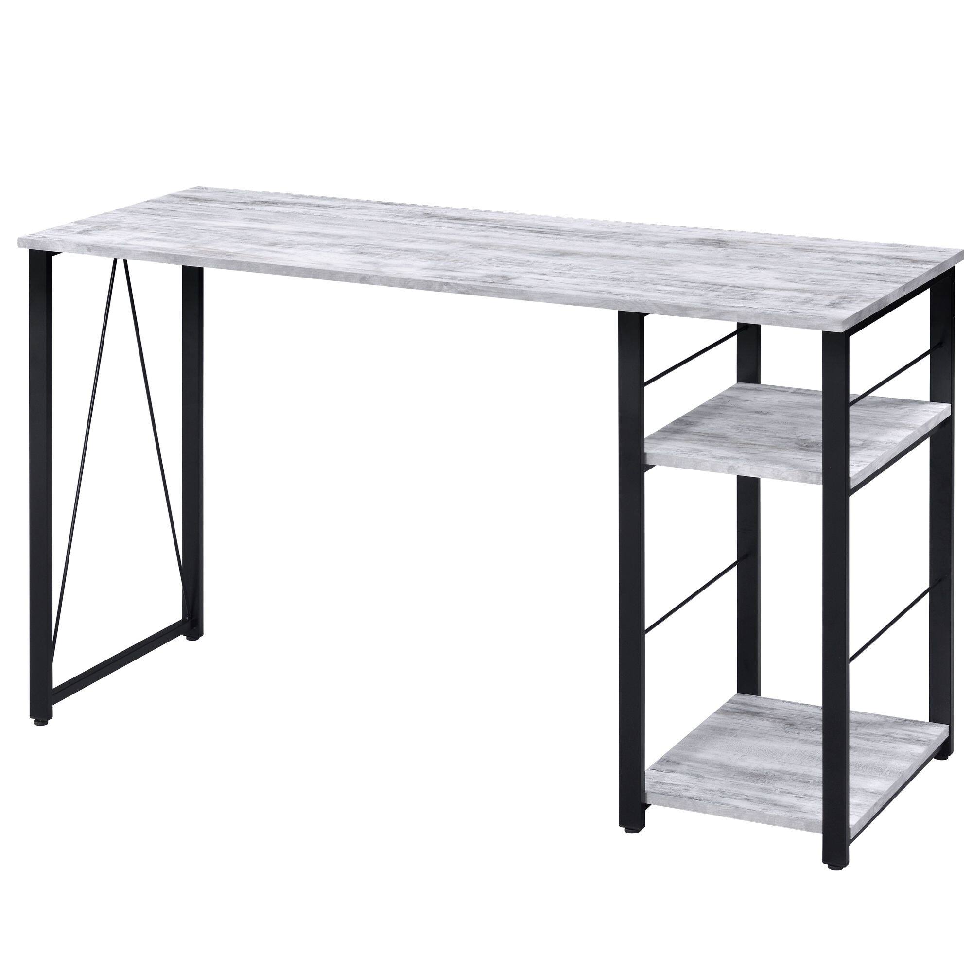 GOODSILO - Two-Tier Writing Desk with Metal Open Base Design - Antique White+Black