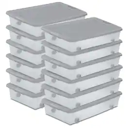 Sterilite - 56Qt Wheeled Under Bed Storage Container, Plastic Bin, 12 Pack - Silver