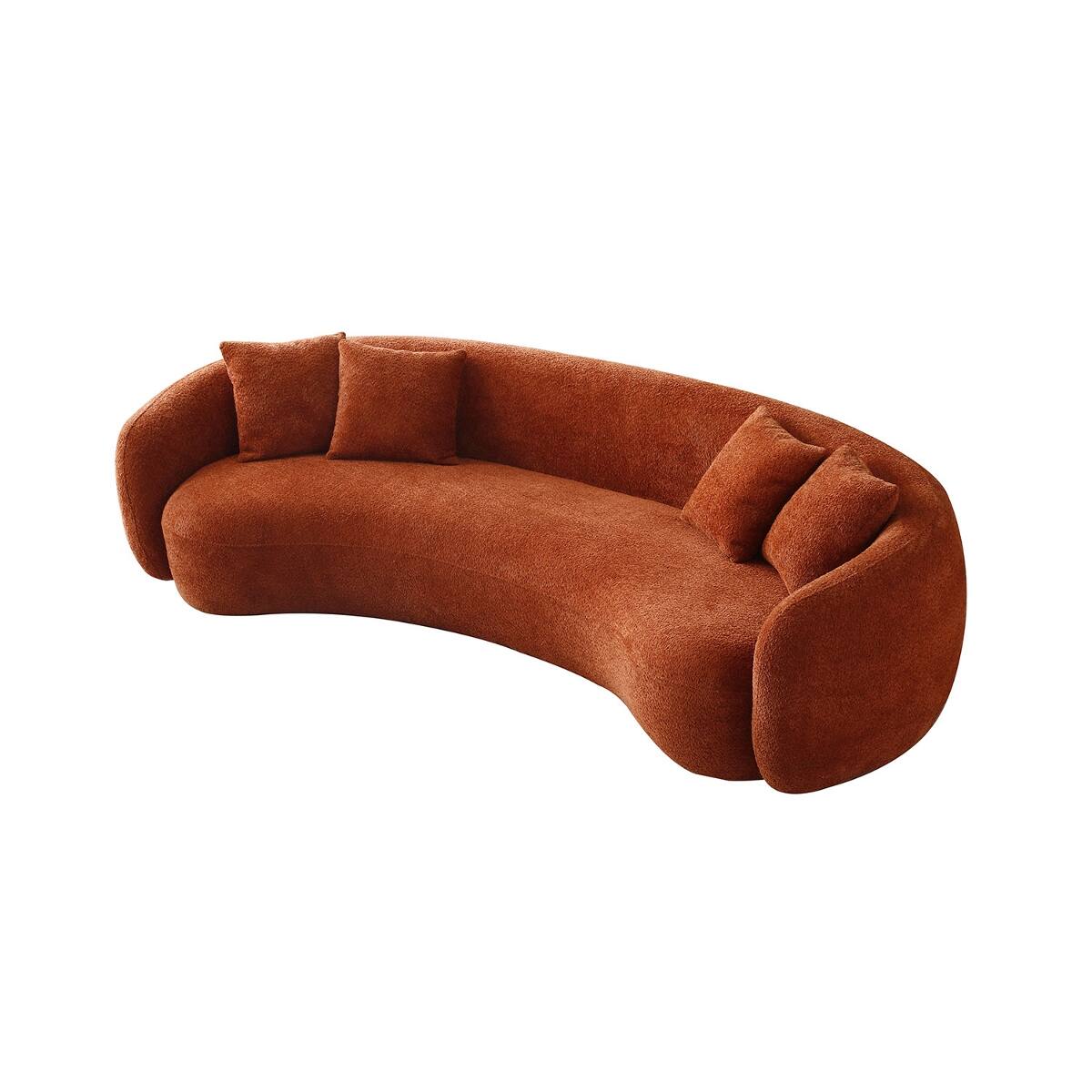 Left. Ropilly - Ropilly Curved Boucle Sofa, Half Moon Sectional 5 Seater Couch in Orange with 4 Throw Pillows - Orange.