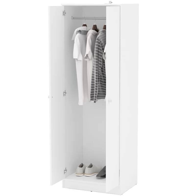 Angle. Hivvago - Modern White 2-Door Wardrobe Armoire Cabinet with Clothes Hanging Rod - White.