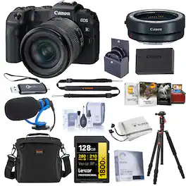 Bundle - Canon - EOS RP Mirrorless Camera with RF 24-105mm f/4-7.1 IS STM Lens, Black, with 128GB UHS-II SDXC Memory Card,