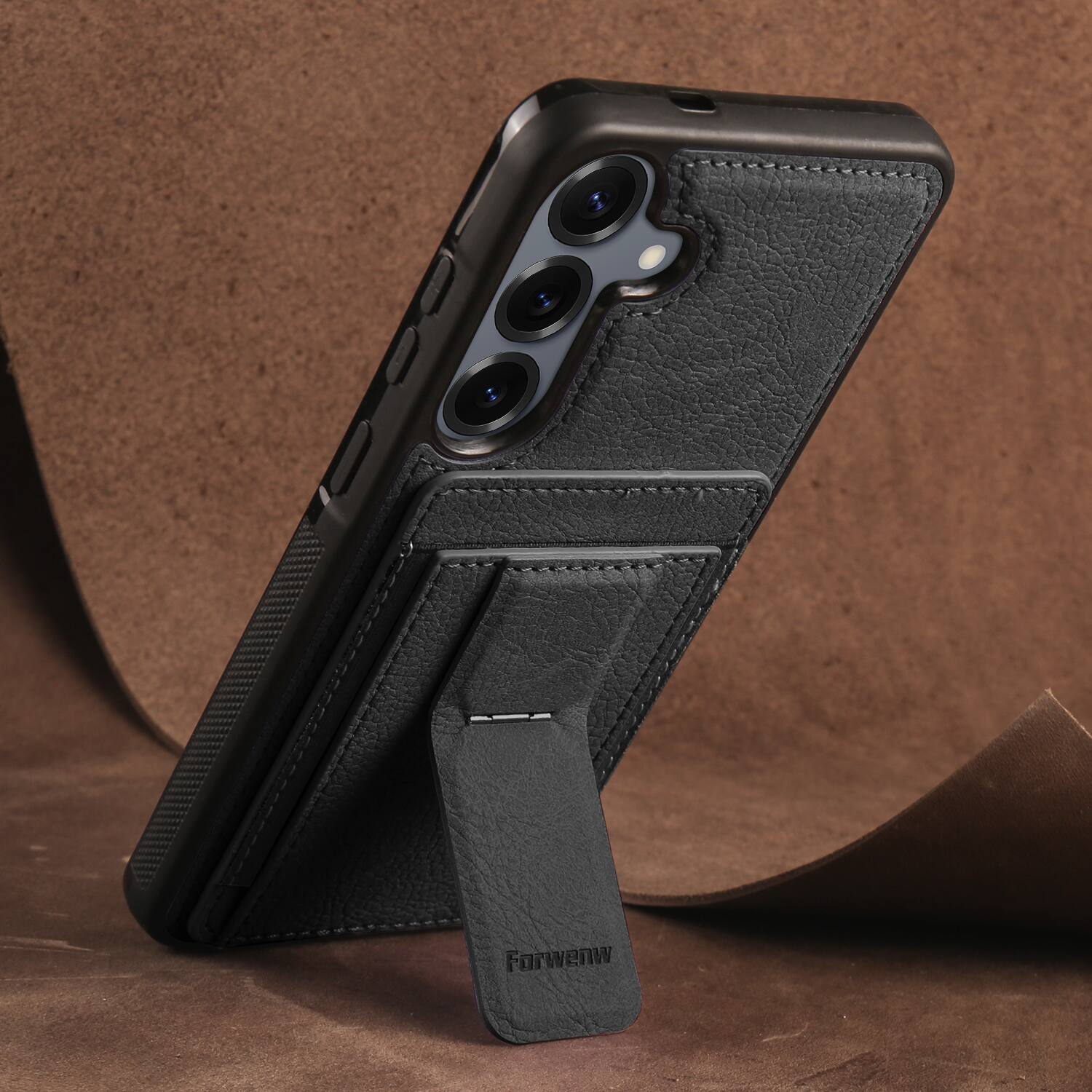 Alt View 3. Dteck - Slim Card Holder Case for Samsung Galaxy S25, Shockproof Wallet Protective Cover with Kickstand - Black.