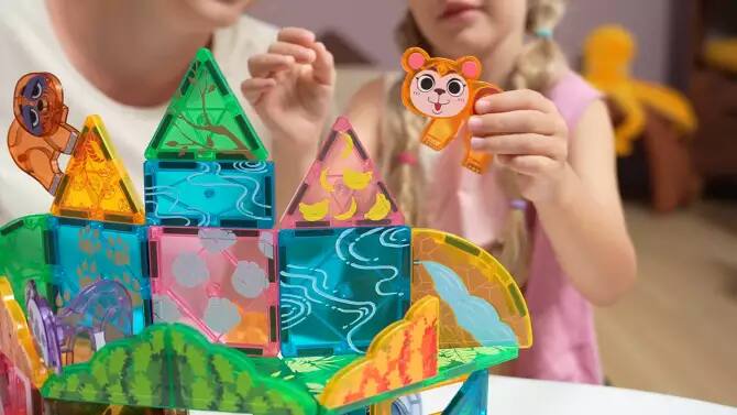 Alt View 1. Joyfy - 50PCS Magnetic Tiles Jungle Animal Set for Kids, Educational STEM Toy for Boys & Girls Ages 3-5 4-8, Xmas Birthday Party.