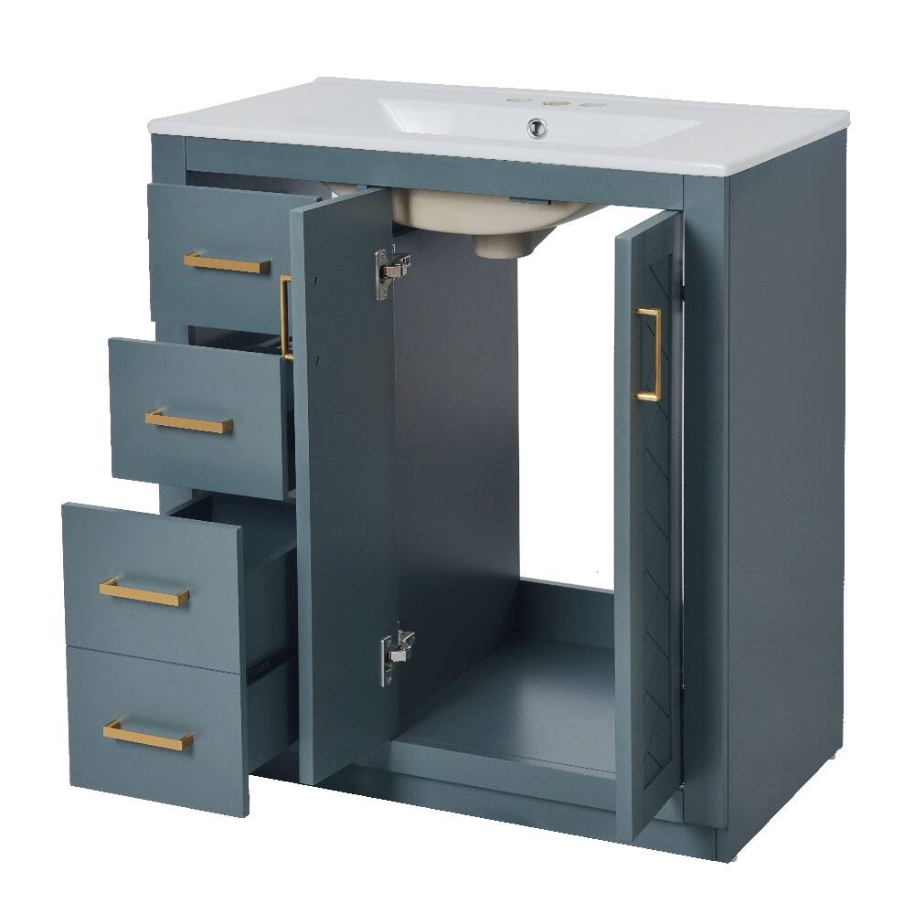 Alt View 10. Loheer - Loheer 30 Inch Bathroom Vanity with Sink Blue Freestanding Solid Wood Frame Cabinet - Blue.