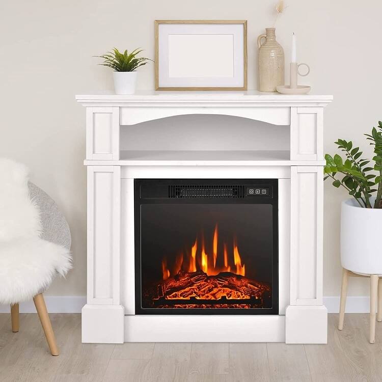 Angle. Hivvago - 32 inch 1,400 Watt Electric TV Stand Fireplace with Shelf White - White.