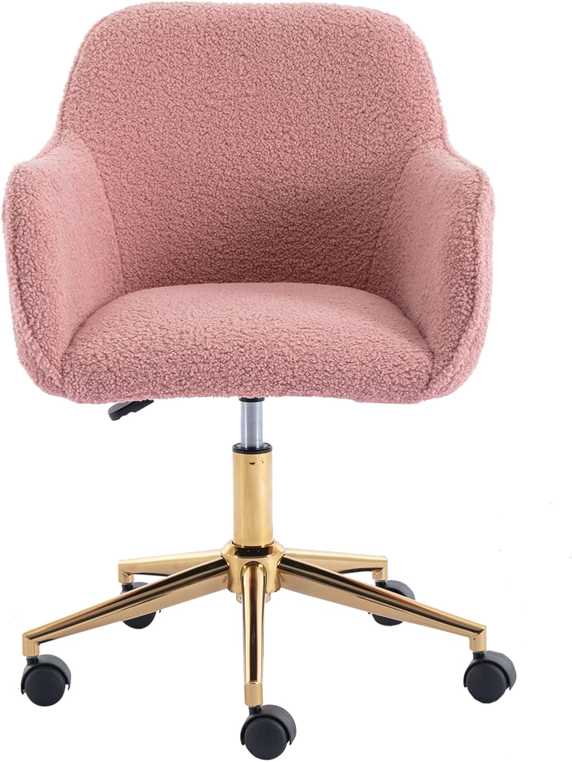 Alt View 3. Trinkets Crazed - Modern Teddy Fabric Material Adjustable Height 360 Revolving Home Office Chair With Gold Metal Legs - pink.