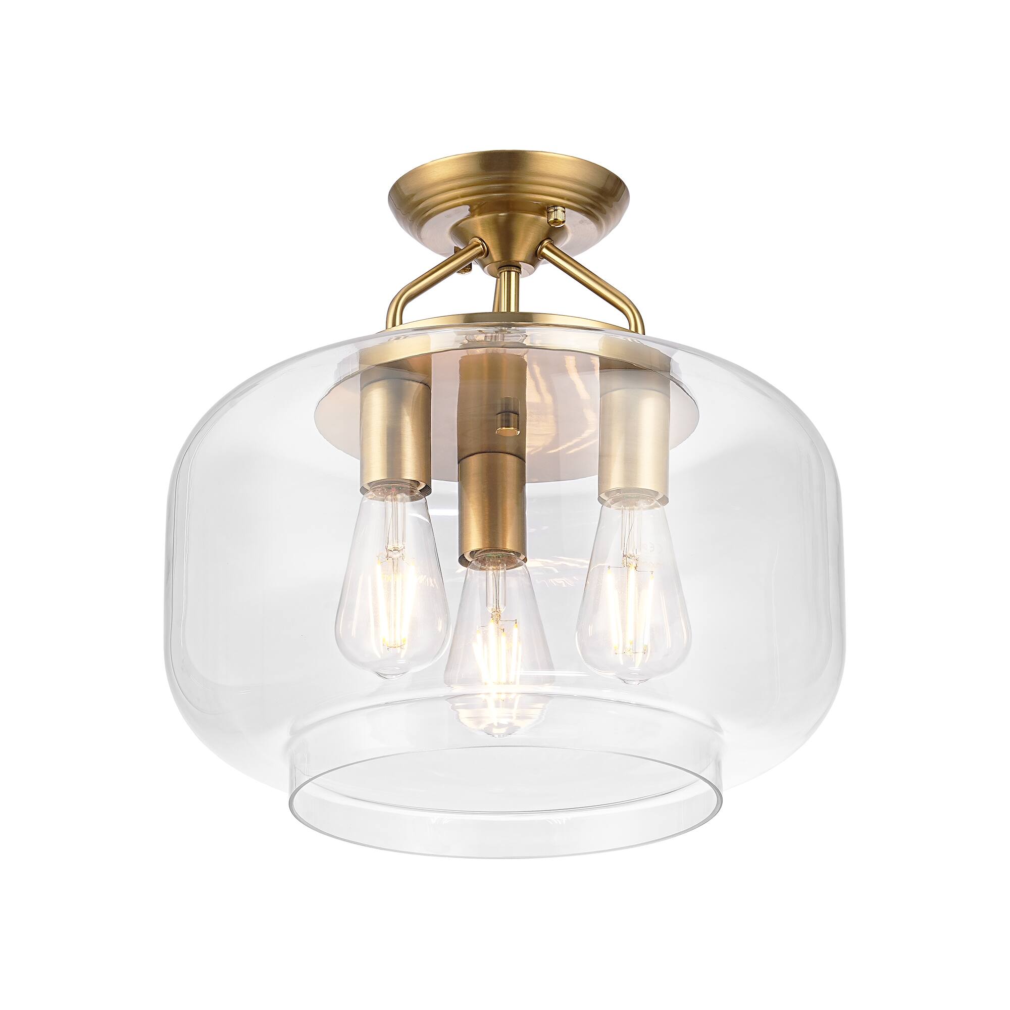 Alt View 1. Parrot Uncle - 15 Inch Modern Clear Glass 3 Light Semi Flush Mount Ceiling Light for Hallway, Kitchen, Bedroom - Clear.