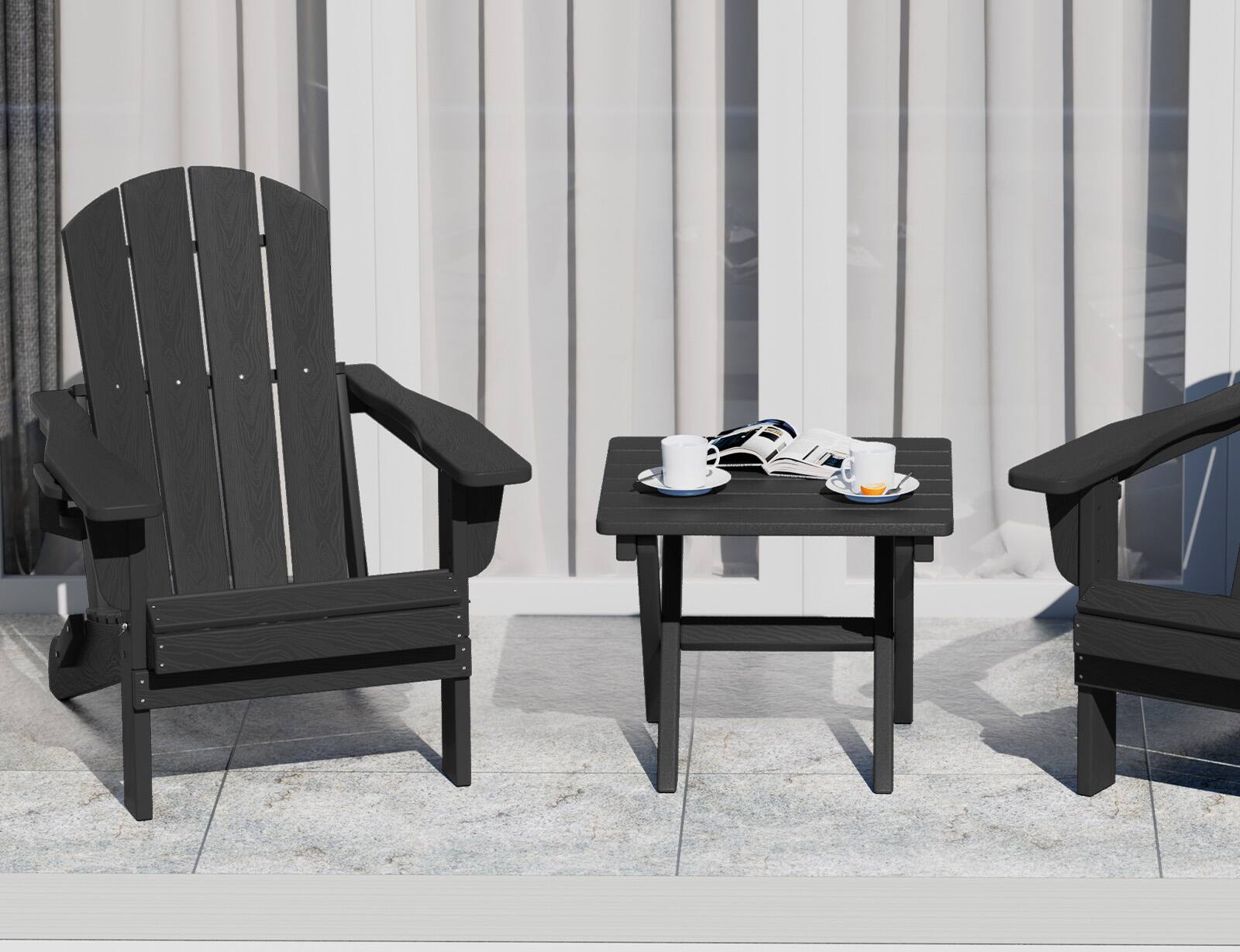 Alt View 8. SERWALL - SERWALL Small Folding Side Table, HDPE Outdoor End Table, Black - Black.