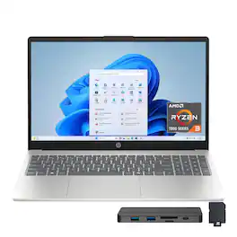 HP - 15.6" Touchscreen Laptop,AMD Ryzen 3 7320U,8GB RAM,1TB SSD+288GB Dock Set,AMD Radeon Graphics,Win 11 - Silver