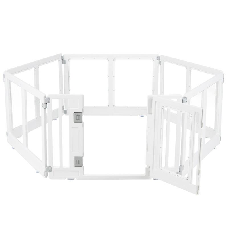Alt View 4. WELLFOR - 22.5" Height Clear Pet Playpen with Secure Locking Door, 8 Panel Transparent Dog Fence Plastic Puppy Play Pen - White.