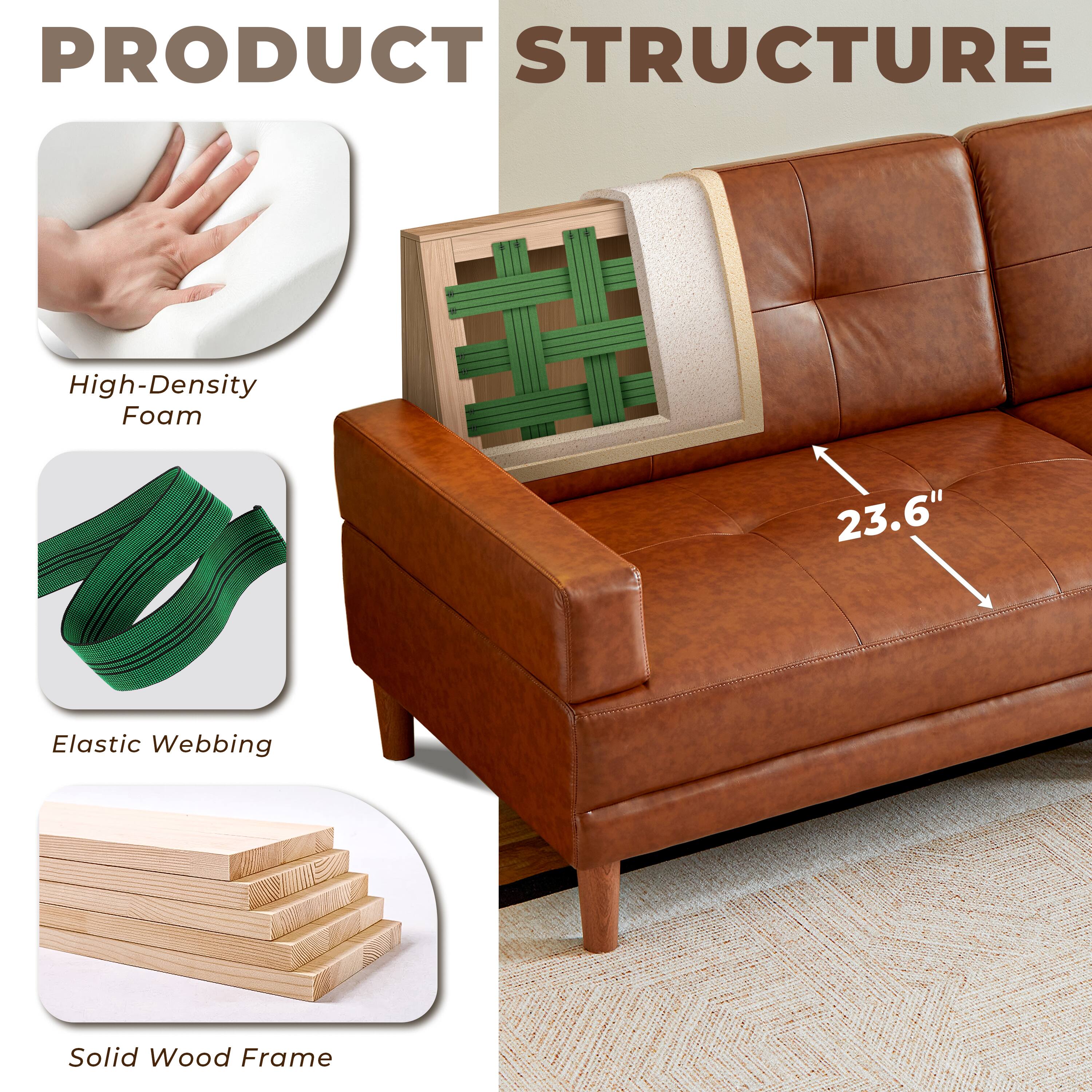 PRODUCT STRUCTURE

- High-Density Foam
- Elastic Webbing
- Solid Wood Frame

23.6"