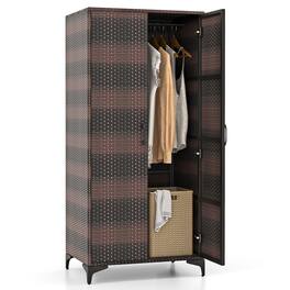 Gymax - 62'' Wicker Wardrobe w/ 2 Doors Hanging Rod & 4 Storage Cubes for Home Patio - Mix Brown