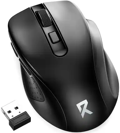 Front. REDRAGON - BM-4091 Dual-Mode Wireless Optical Mouse with BT5.0/3.0 & 2.4G, 6 Buttons, 5 Level 4000DPI Bluetooth Mouse - Wireless - Black.