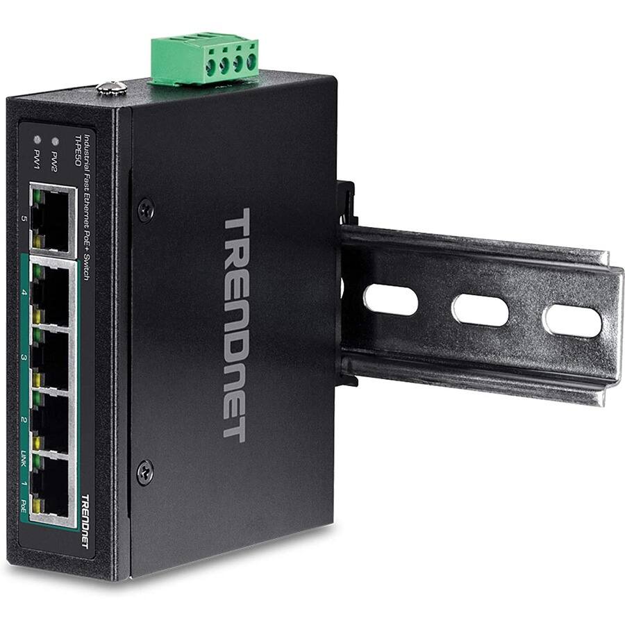 TRENDNET Industrial Fast Ethernet PoE+ Switch  
TRENDNET  
PW1  
PW2  
5  
4  
3  
2  
1  
LINK  
POE  
TRENDNET