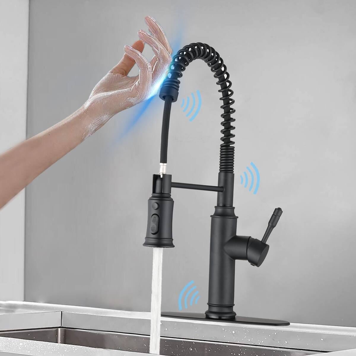 Angle. Ropilly - Ropilly Touch Kitchen Faucet Pull Down Sprayer Matte Black Single Handle High Arc Kitchen Sink Faucet - Matte Black.