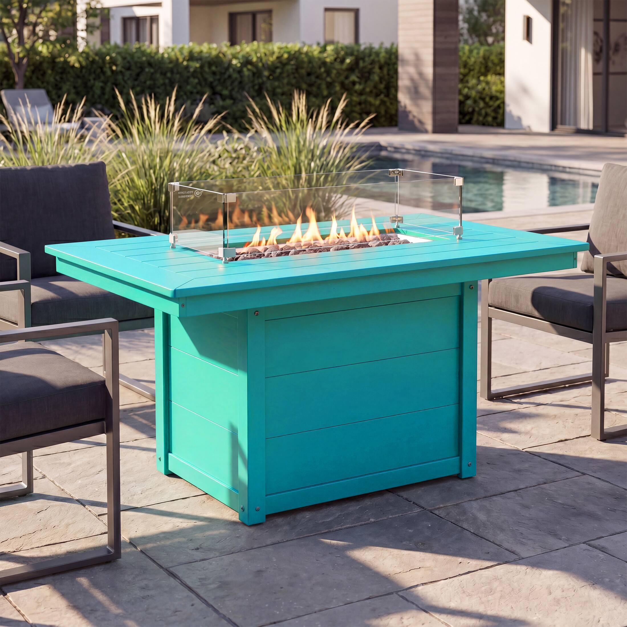 Angle. WestinTrends - WestinTrends Helios 46" Modern Outdoor 55,000 BTU Patio Gas Propane Rectangle Deck Fire Pit Table - Turquoise.